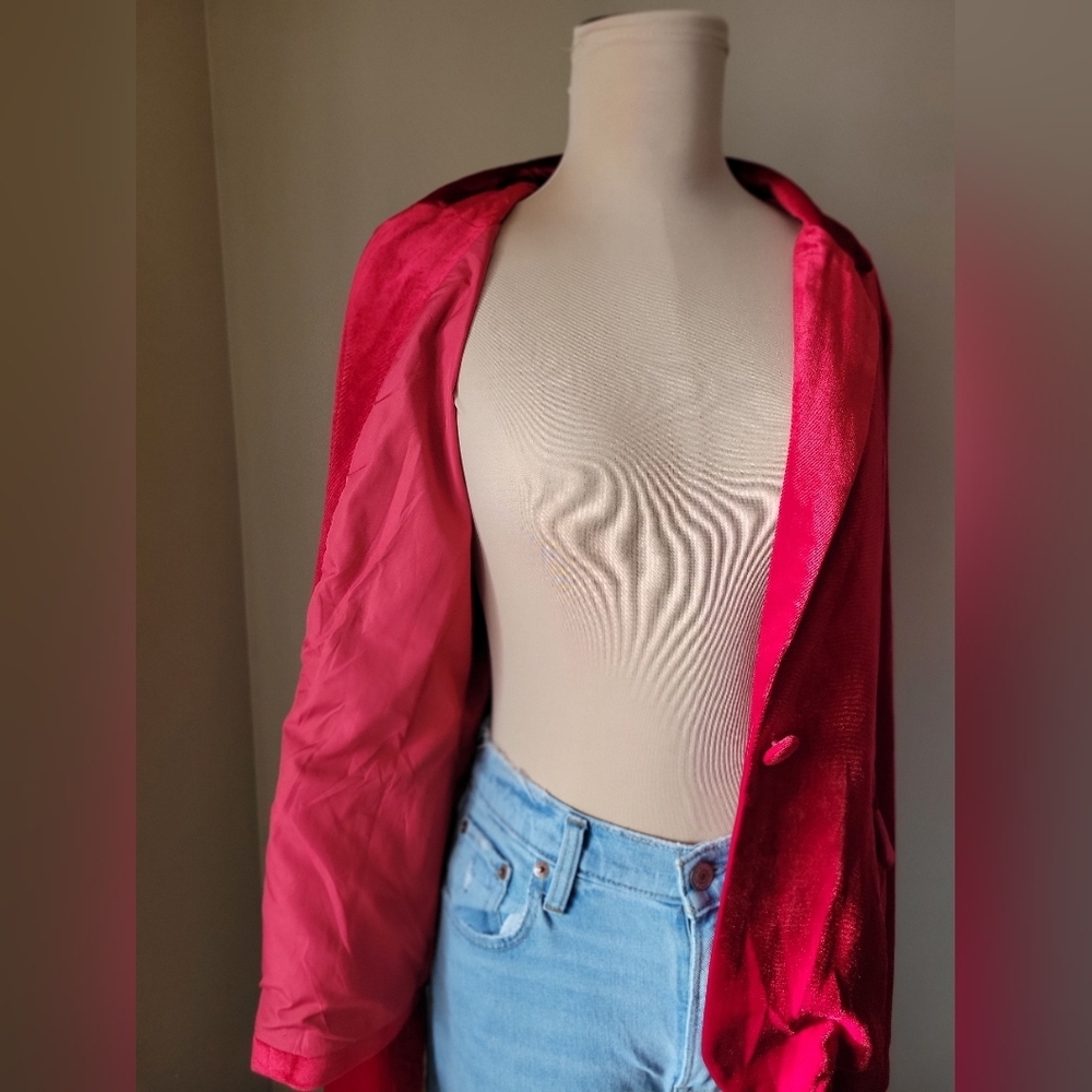MNI Red Velvet Boyfriend Blazer Jacket - Size Large - Picture 10 of 11